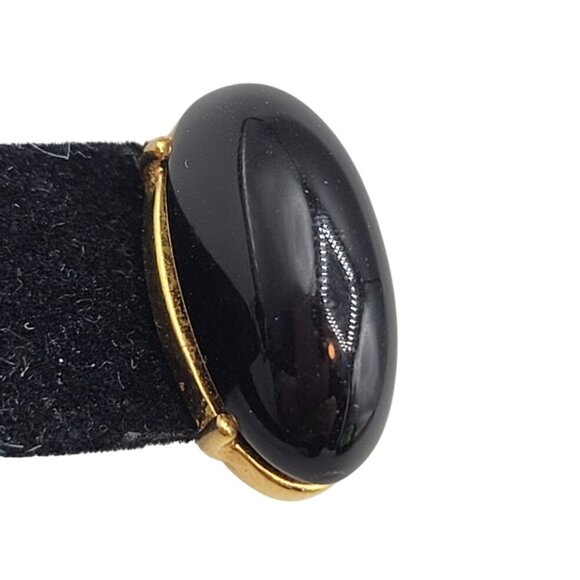 Monet Black Oval Post Earrings Gold Tone Textured Backing - Picture 5 of 6